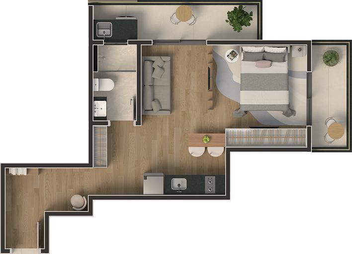 Planta Studio Tipo 206-605